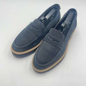 TOMS Darcy Black Suede Penny Loafers Lug Sole Platform Shoes Womens Size 9